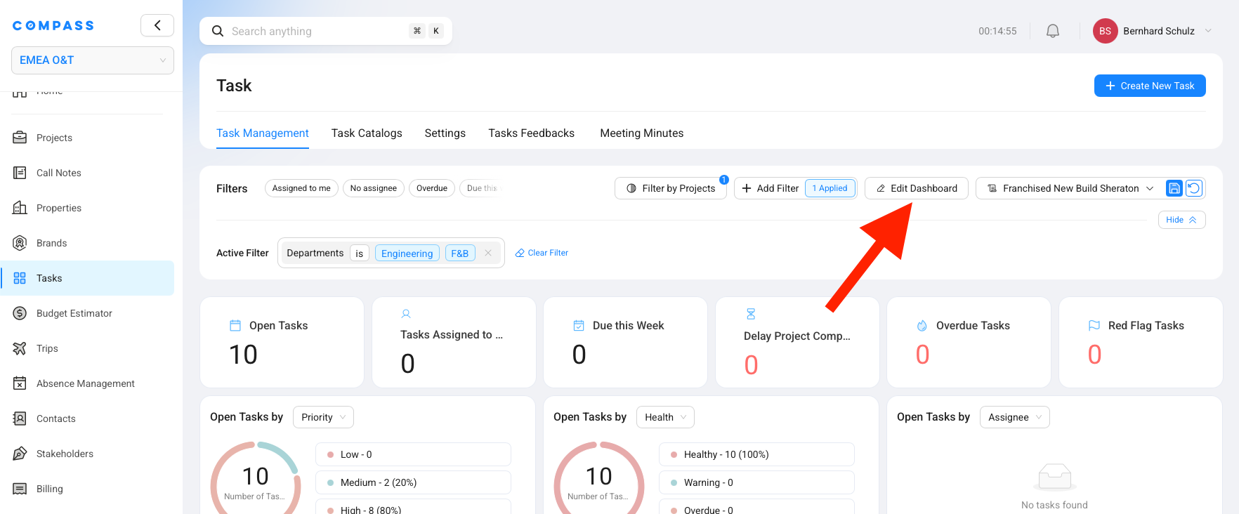 Edit Dashboard mode — remove or rearrange widgets so the task list has more room while you validate.
