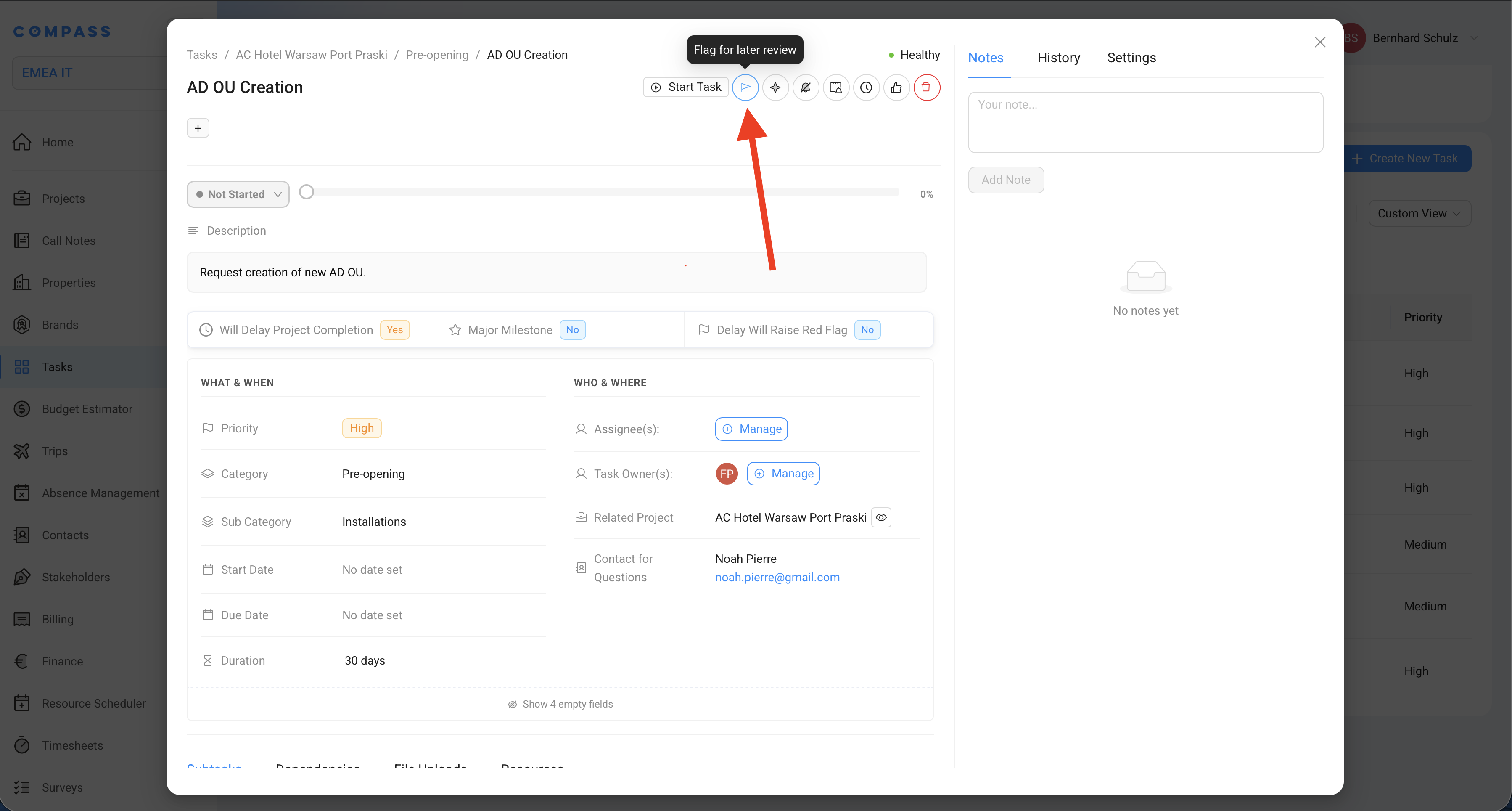 The Flag for later review button in the task toolbar.