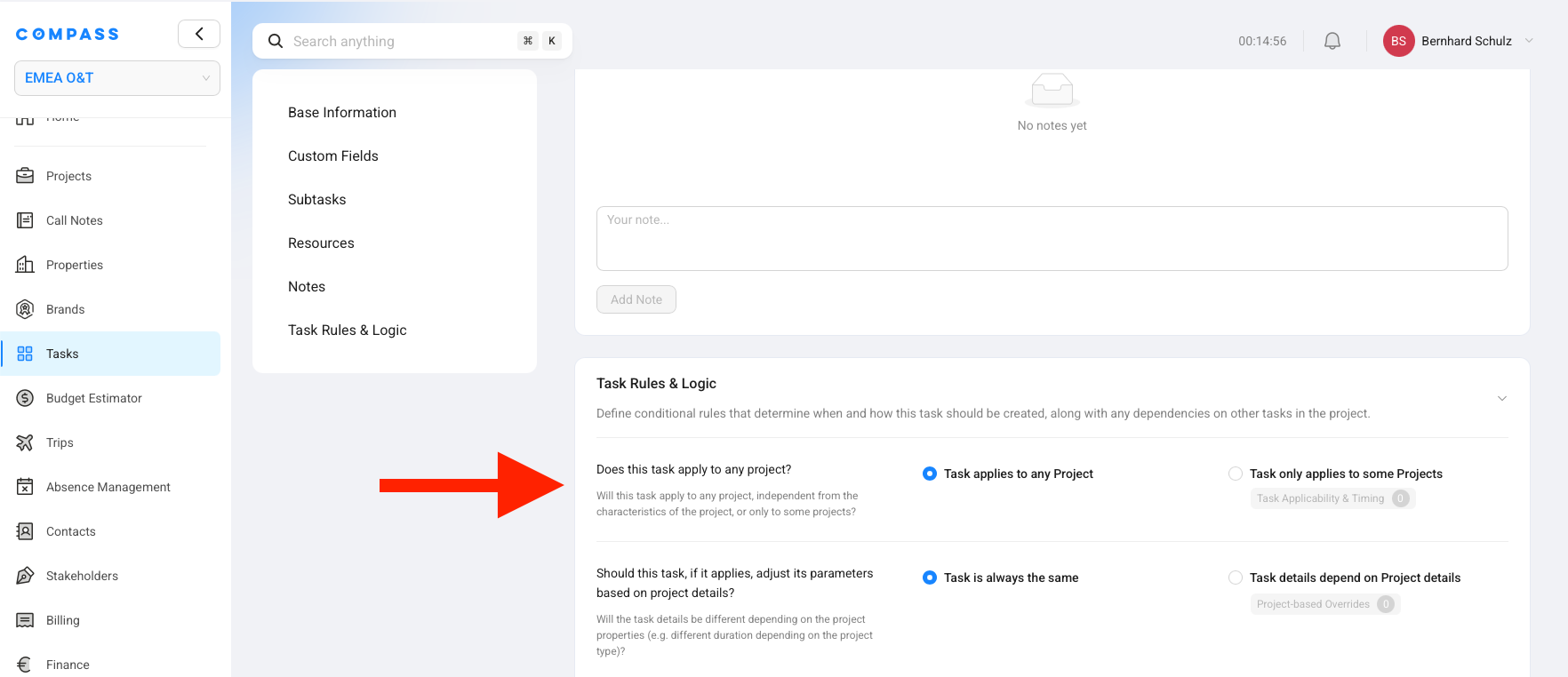 Task Rules &amp; Logic — Does this task apply to any project, with Task applies to any project vs Task only applies to some projects.