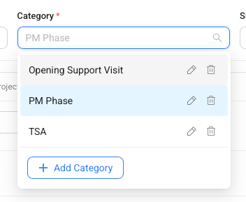Category dropdown showing existing category options and an Add Category button.